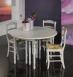 Table ronde à volets DIAMETRE 120 réalisée en merisier massif 5 allonges de 40 cm Finition Gris Perle Table ronde diam.120 Table ronde à volets DIAMETRE 120 réalisée en merisier massif 5 allonges de 40 cm Finition Gris Perle Table ronde diam.120