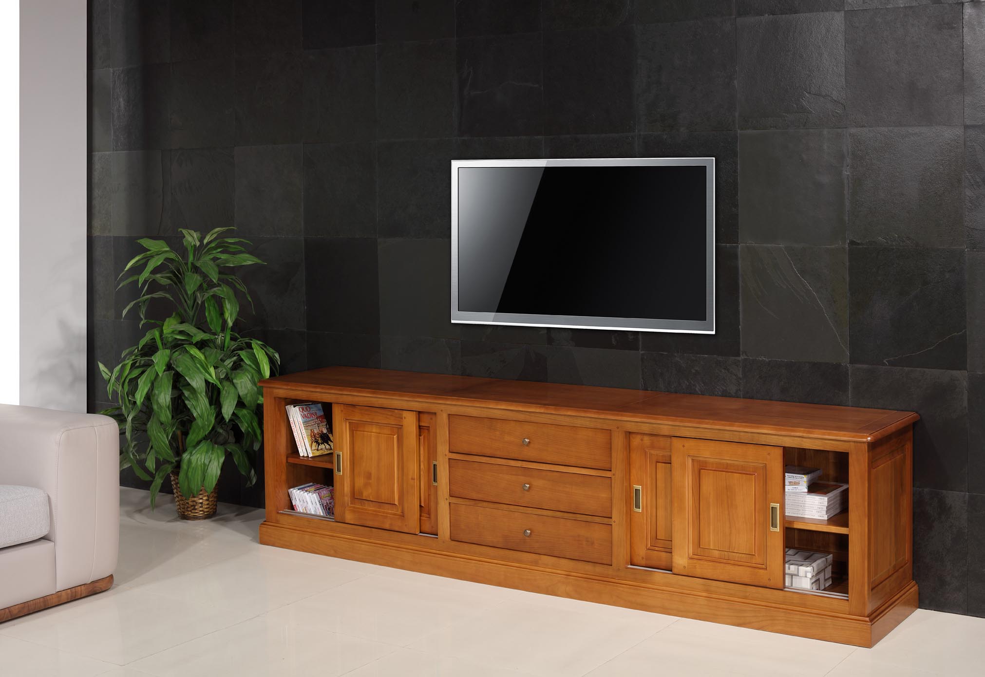 meuble tele merisier massif