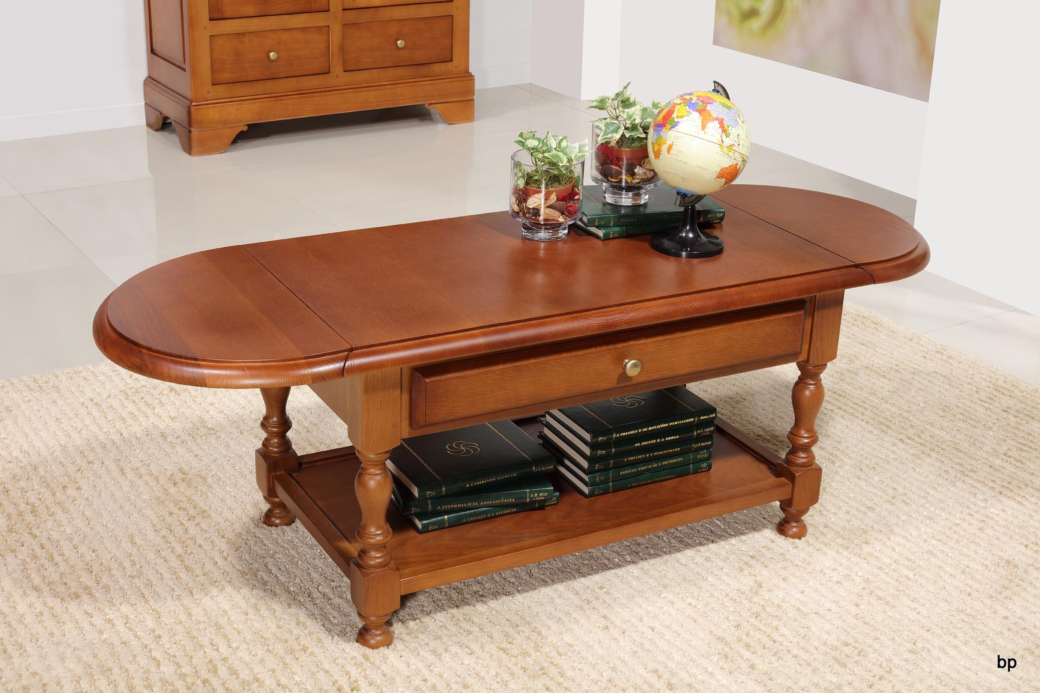 Table basse à volets Jean en Chêne massif de style Louis Philippe