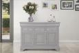 Petit Buffet 3 portes 6 tiroirs réalisé en Merisier Massif de style Louis Philippe Finition Gris patiné et usé BUFFET Petit Buffet 3 portes 6 tiroirs réalisé en Merisier Massif de style Louis Philippe Finition Gris patiné et usé BUFFET